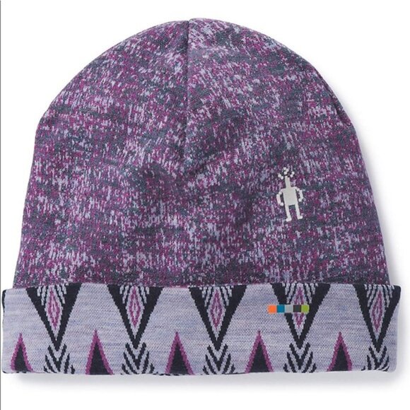 Smartwool‎ Women's 100% Merino Wool Cuffed Reversible Beanie Hat Purple Pink - Picture 1 of 6